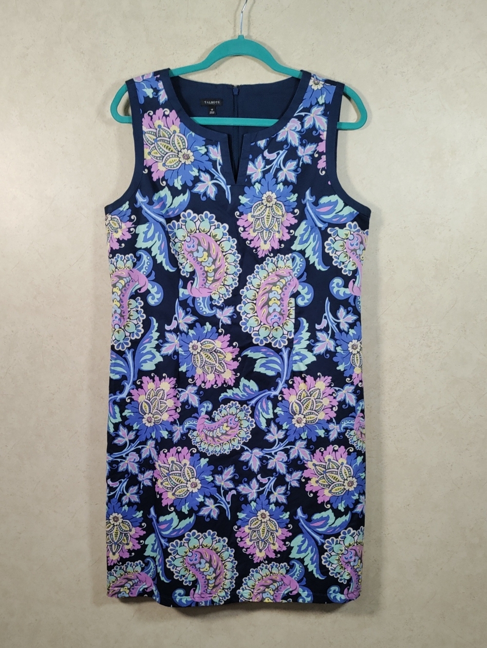 H189 Talbots Navy Floral Paisley Sleeveless Shift Dress 14